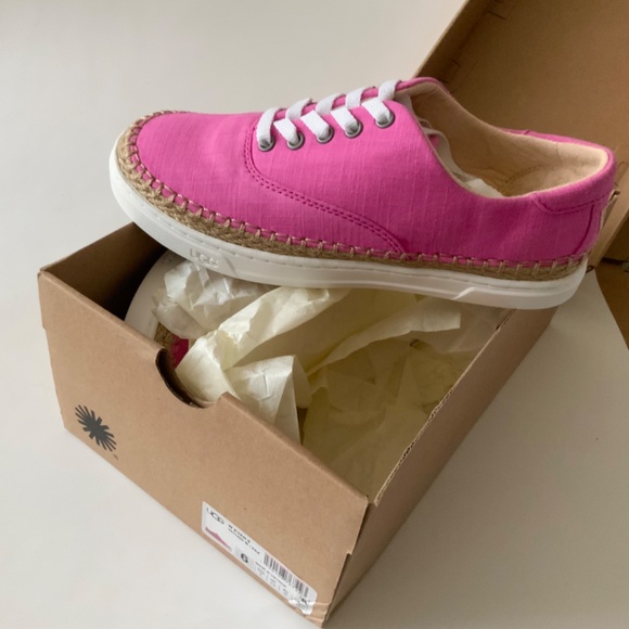 UGG AUSTRALIA EYAN II PINK AZALEA CANVAS BOAT STYLE SNEAKERS Trainers Flat Shoes - Picture 7 of 16